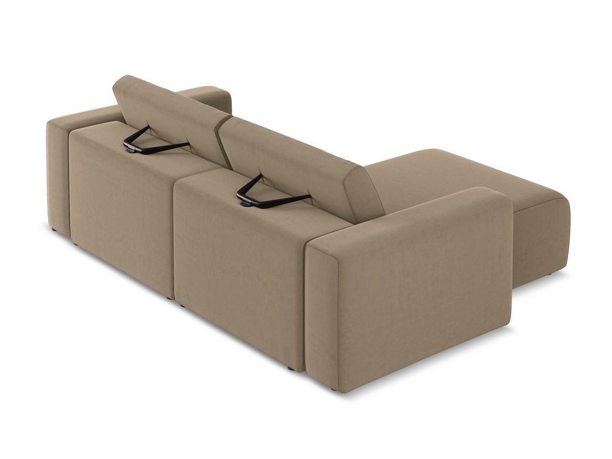ECKSOFA Links Samt Stoff Beige - Beige/Schwarz, Kunststoff/Textil (167/224cm) - Makamii