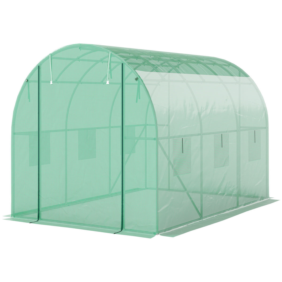 POLYTUNNEL-GEWÄCHSHAUS DE-05724 Begehbar mit Rolltüren, Stahlrahmen Grün - Grün, Kunststoff/Metall (200/195/300cm) - ComfortXL