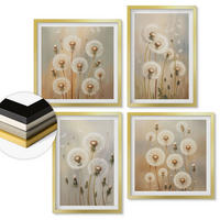 WANDBILDER 4er Set - 50x50 cm & 40x60 cm Goldrahmen - Weiße Löwenzahnblüten auf hellem Hintergrund - Goldfarben, Kunststoff (50/50cm) - ArtPrintCave
