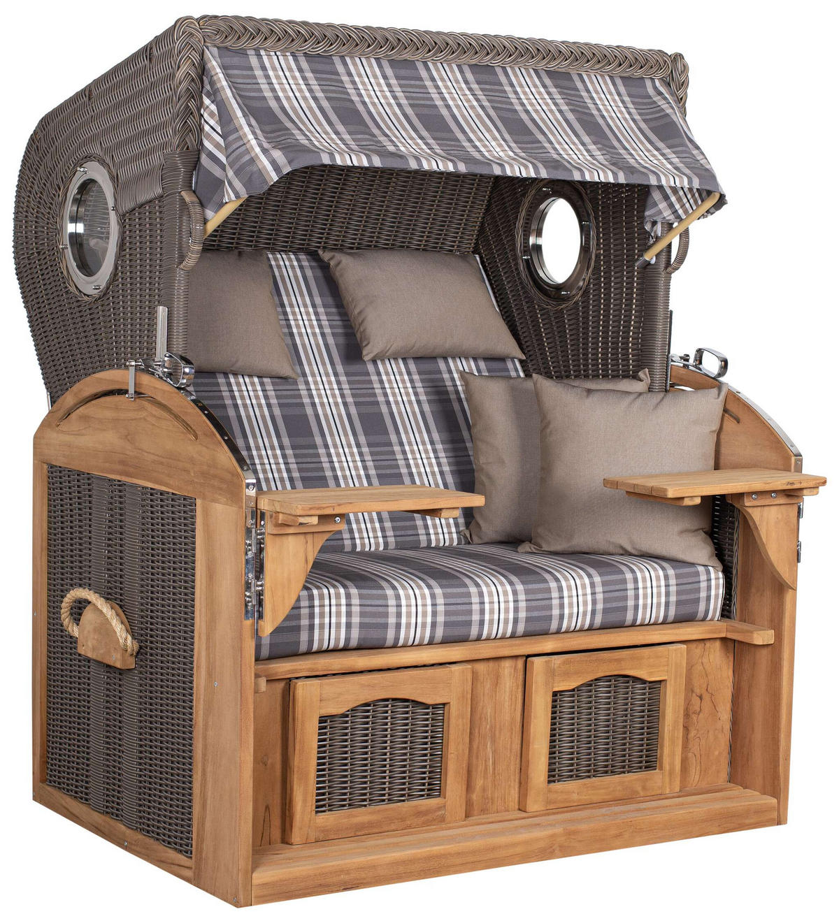 STRANDKORB XL Schillig Bullauge - Braun/Grau, Metall (142/170/95cm) - Mr. Deko