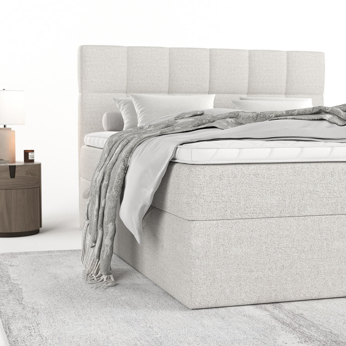 POSTEL BOXSPRING VARENO 200/200 Světle béžová - černá/písková barva, kov/dřevo (200/200cm) - AltaBeds