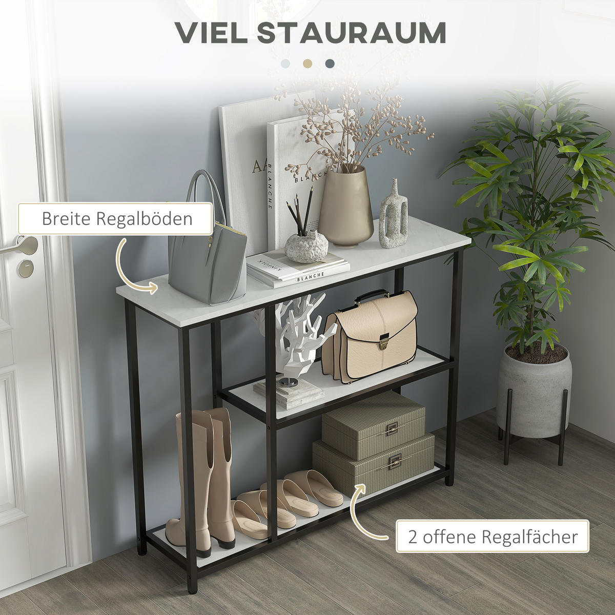 KONSOLENTISCH 2 Regale, 100L x 30B x 80H cm - Weiß, Holzwerkstoff/Metall (100/30/80cm) - HOMCOM