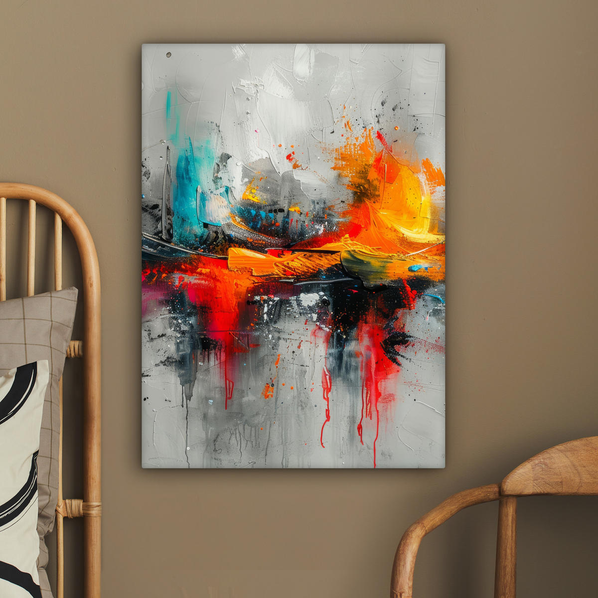 LEINWANDBILD Moderne Kunst - Orange - Grau - Abstrakt 60x80 cm - Hellgrau, Textil (60/80cm) - MuchoWow