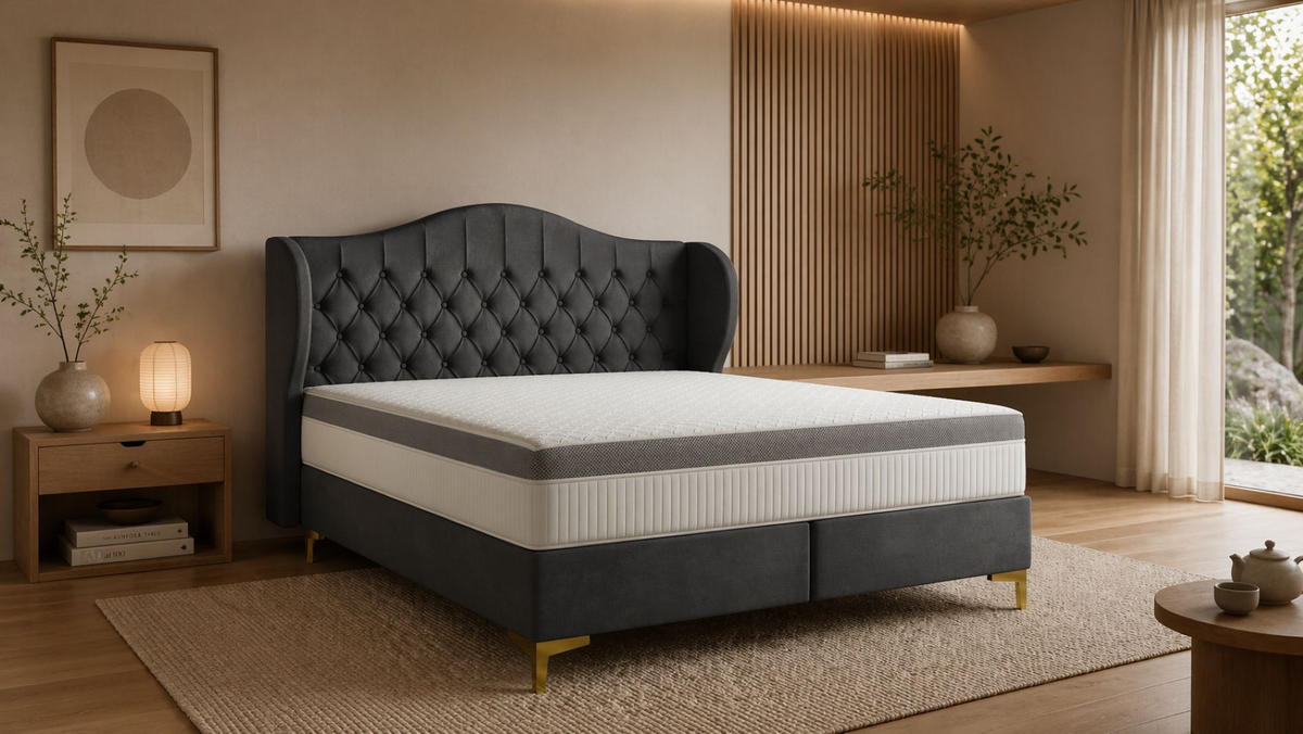 BETT mit Taschenmatratze LEGEND, Whisper-Stoff Graphit 180x200 cm - Graphitfarben, Holz/Textil (180/200cm) - Kaiser Möbel