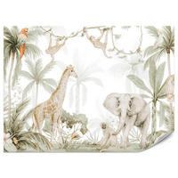 FOTOTAPETE für Kinderzimmer Dschungel Tiere Giraffe Elefant Palmen 500x350 - Ecru/Braun, Papier (500/350cm) - Muralo