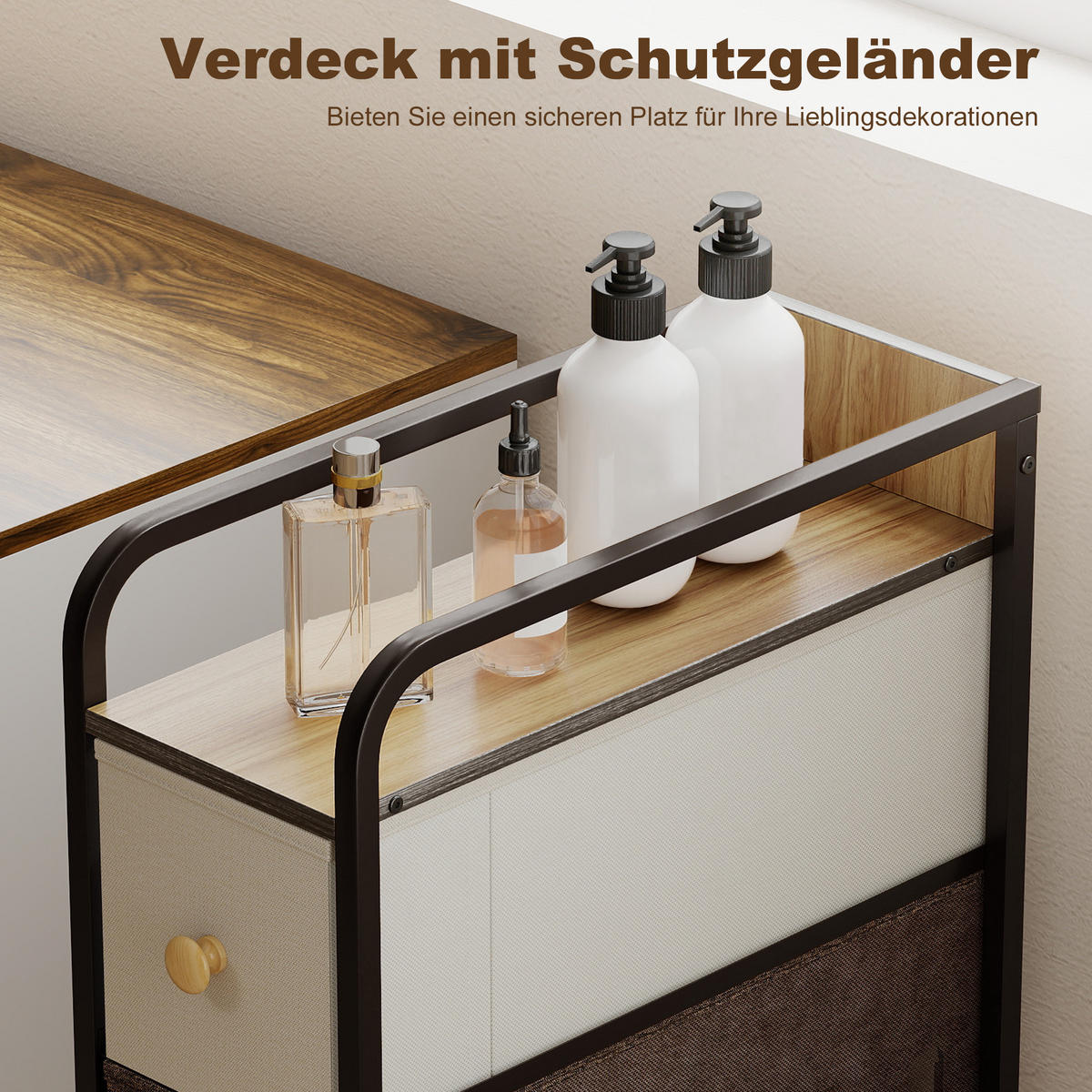 KOMMODE Schrank mit 4 Schubladen aus Vliesstoff Stahlrahmen Schubladenschrank - Multicolor/Braun, Holz/Textil (47/84.5/20cm) - HOMCOM