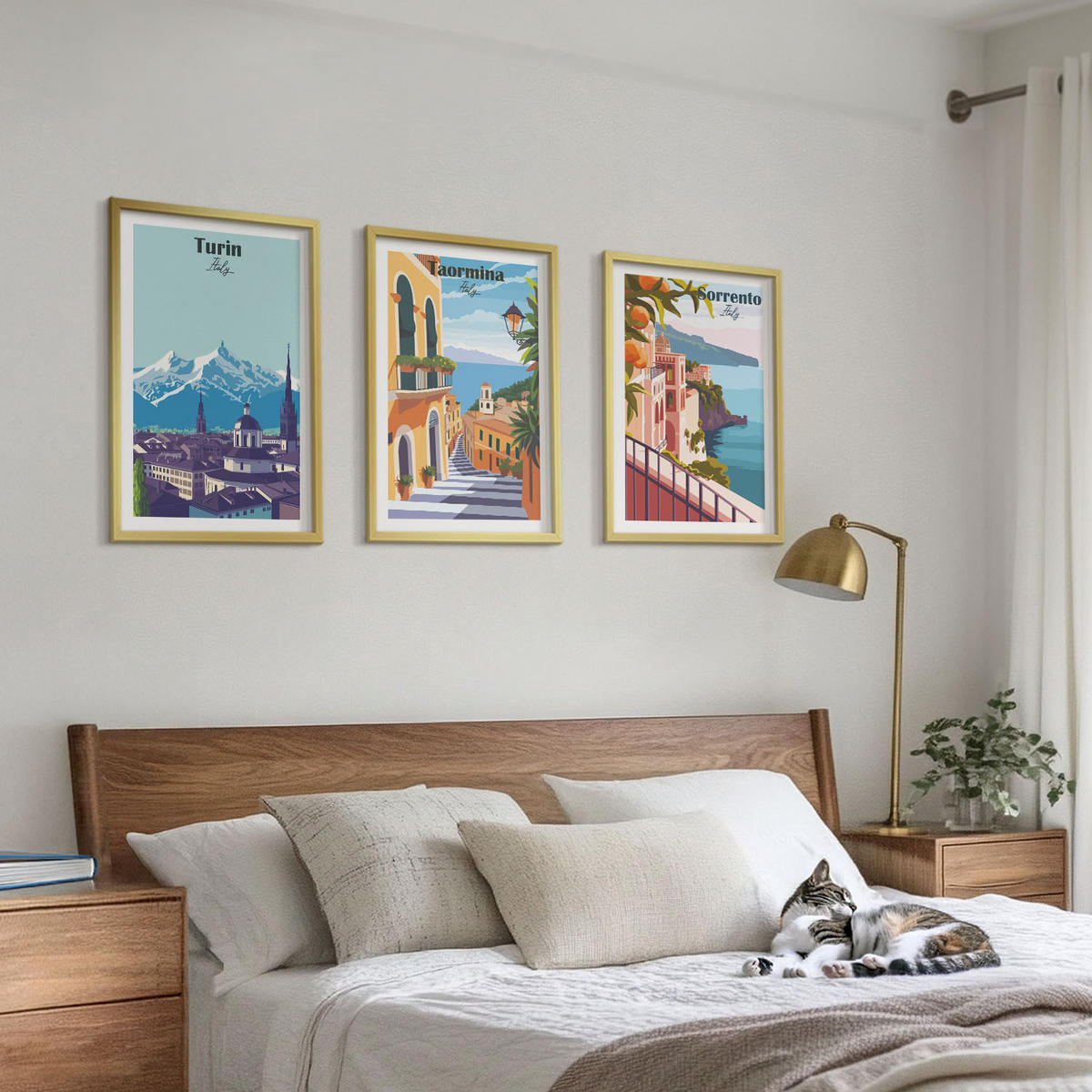 BILDER SET 3er Set - 40x60 cm Goldrahmen - Farbenfrohe Retro-Stadtansichten - Goldfarben, Kunststoff (40/60cm) - TULUP