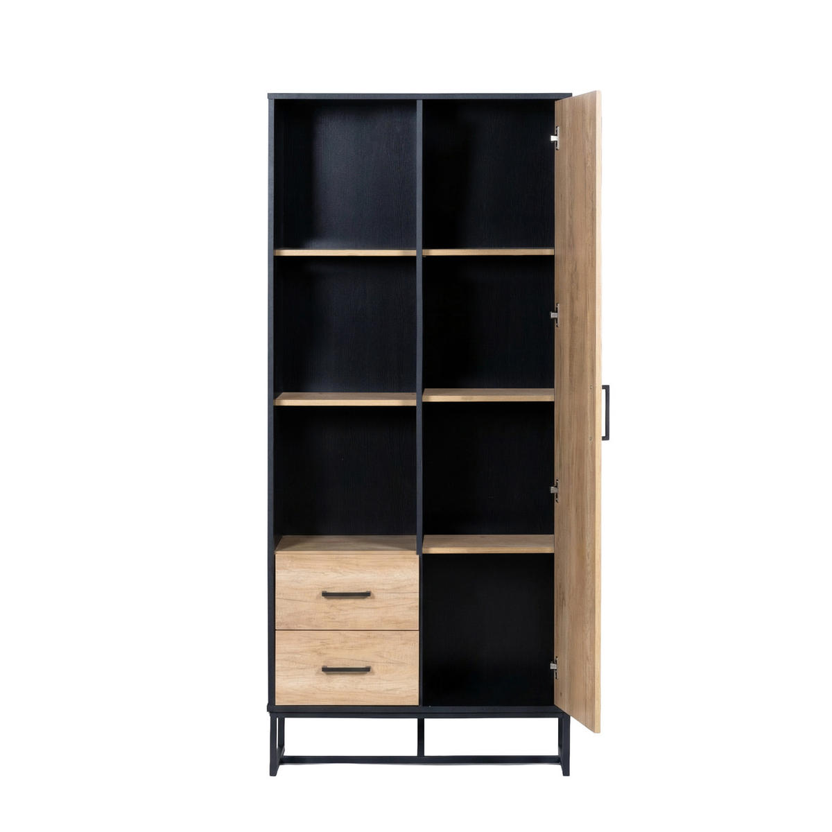 HIGHBOARD 80cm Holz Schwarz 2 Schubladen 3 Fächer modern - Multicolor, Holzwerkstoff (40/180/80cm) - FLIEKS
