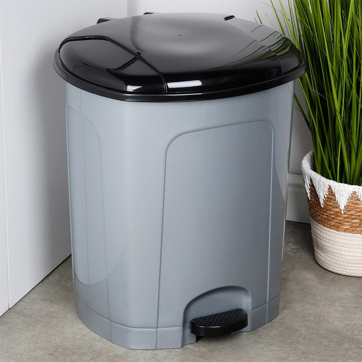 ABFALLEIMER, mit Pedal, Kunststoff, grau, 50 l - Grau, Kunststoff (40/70/40cm) - Orion 