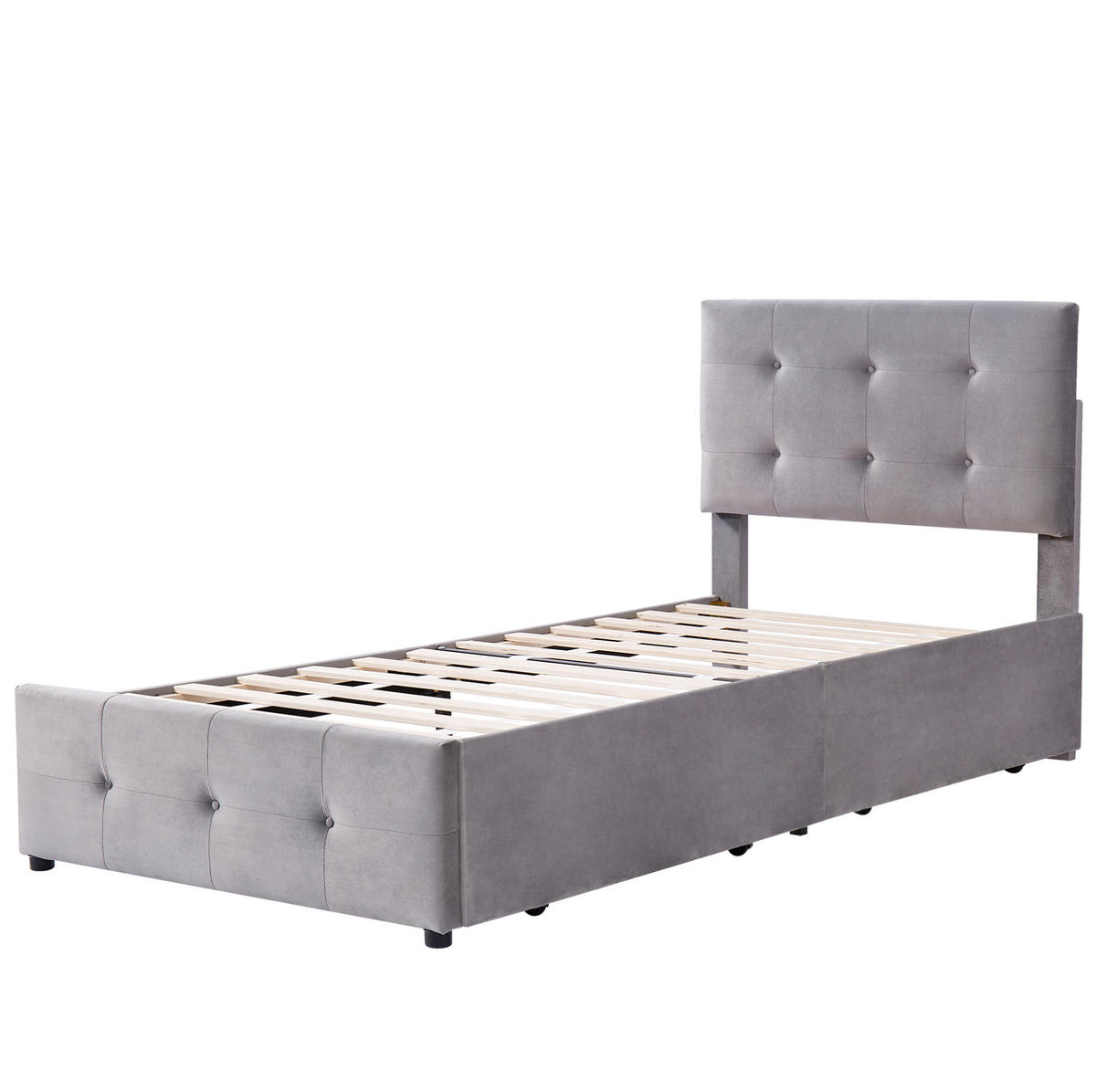 SAMT-POLSTERBETT 90/200 cm in Grau mit Lattenrost und Stauraum - Grau, Textil (90/200cm) - BEAOK