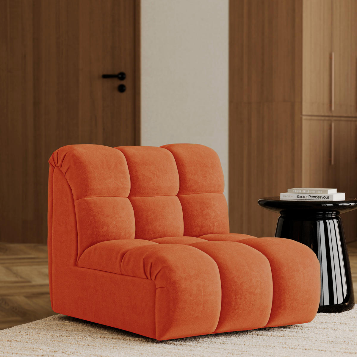 MODULARER Drehsessel SEVEN Samt Retro-Orange 81cm - Orange, Textil (81/77/98cm) - Premium Interiors
