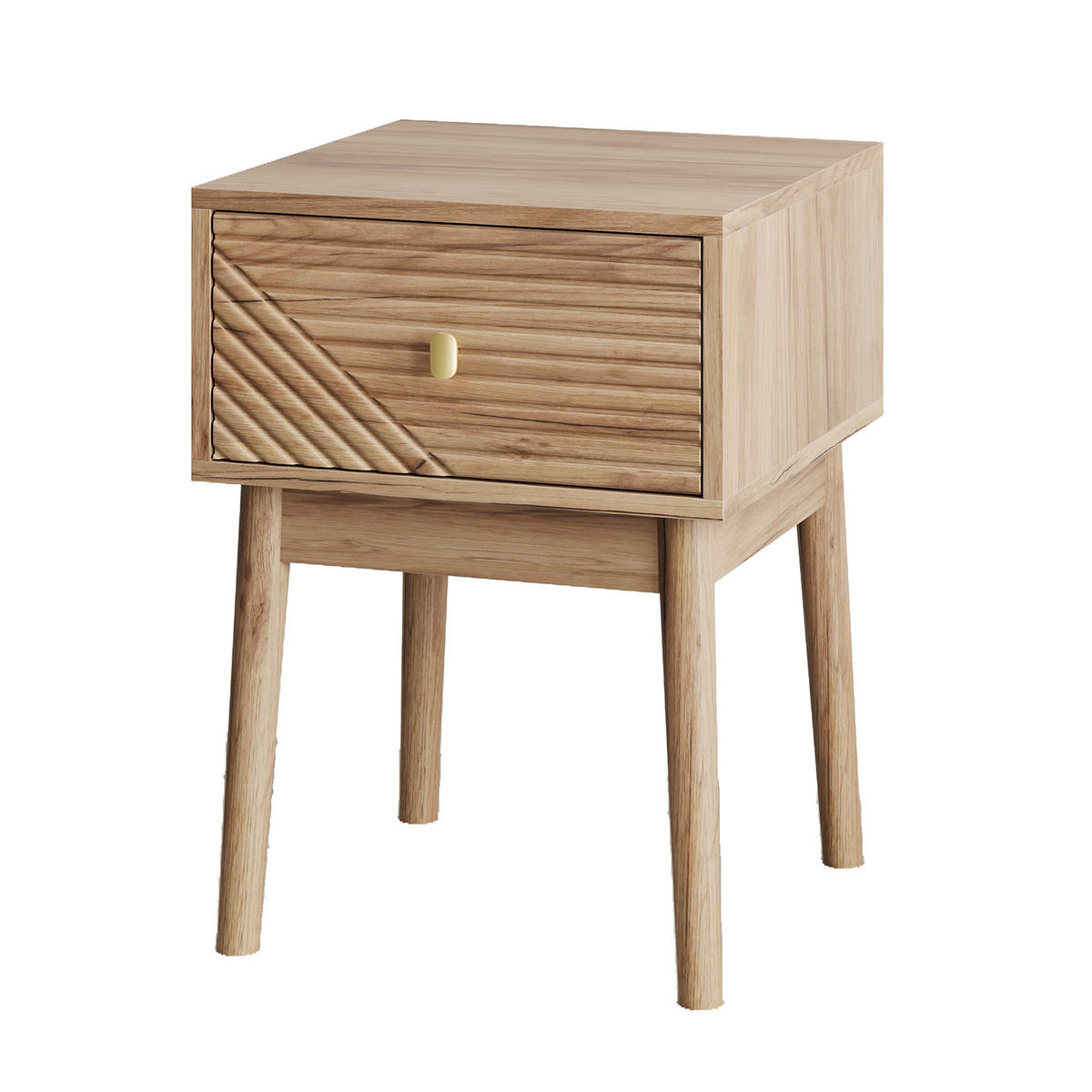 NACHTTISCH Set 2er Eiche 40 cm – Mid Century Nachtkonsole mit Strukturfront & Metallgriff - Eichefarben, Holzwerkstoff (40/55/40cm) - Urban Meuble