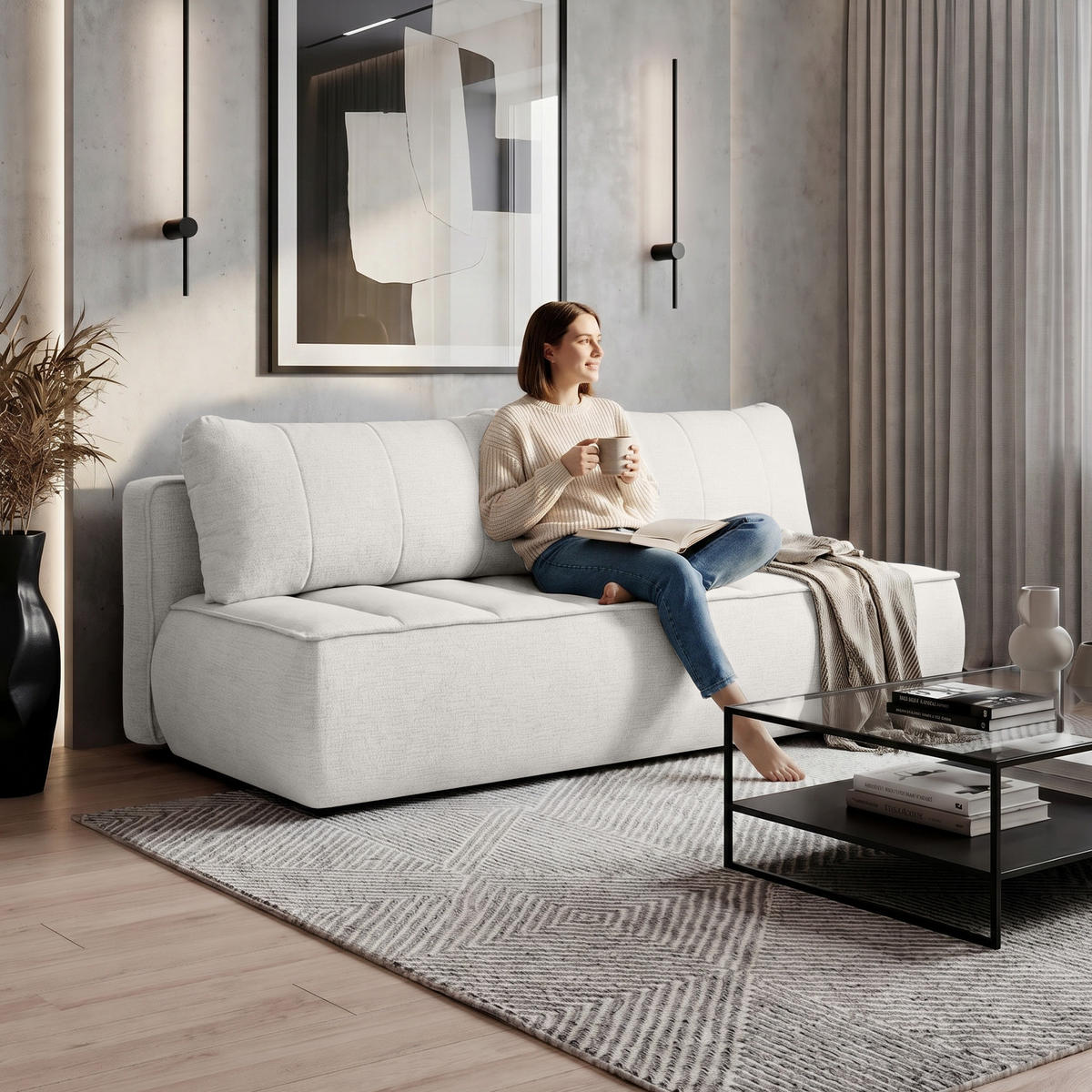 SCHLAFOSOFA Doris mit Schlaffunktion und Bettkasten, DL-System, Hellbeige - Beige, Textil (210/88/100cm) - Beautysofa