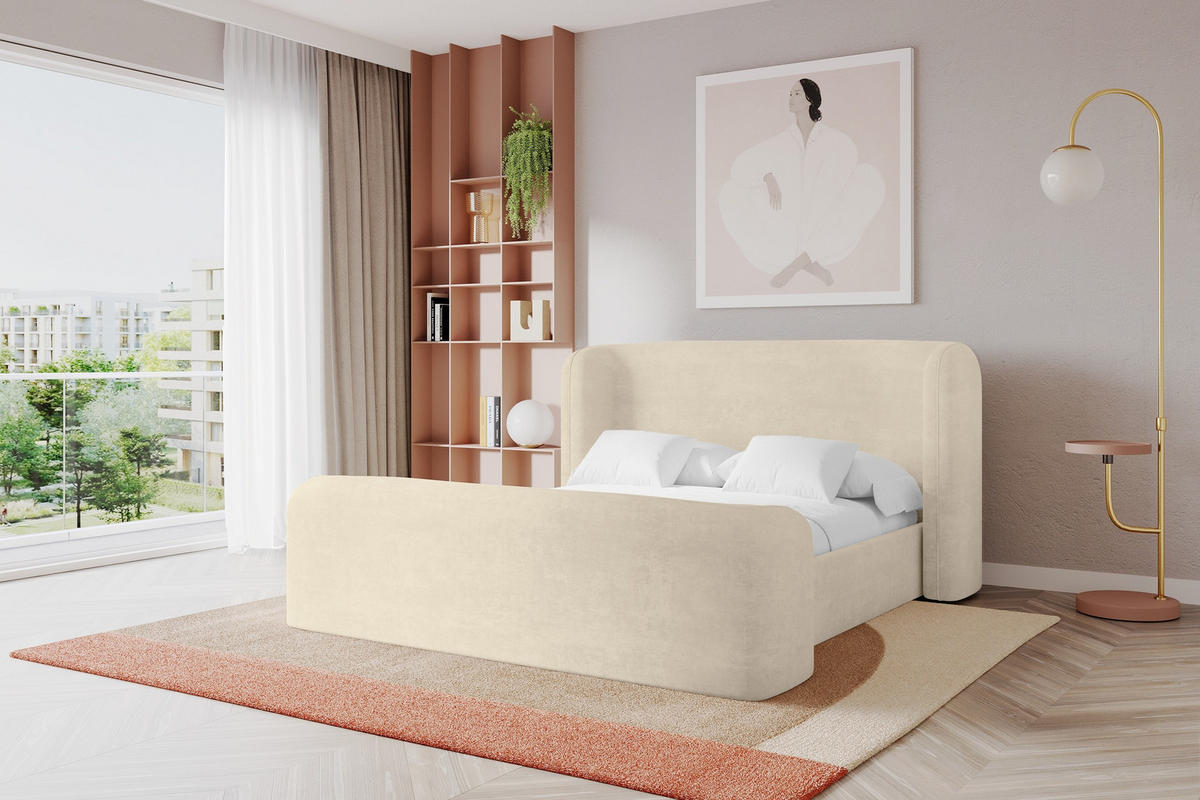 POLSTERBETT mit Bettkasten, Fußteil und Lattenrost, Boxbett ohne Matratze - ESTI-Z 160x200 Beige - Beige, Holzwerkstoff/Textil (160/200cm) - ALTDECOR