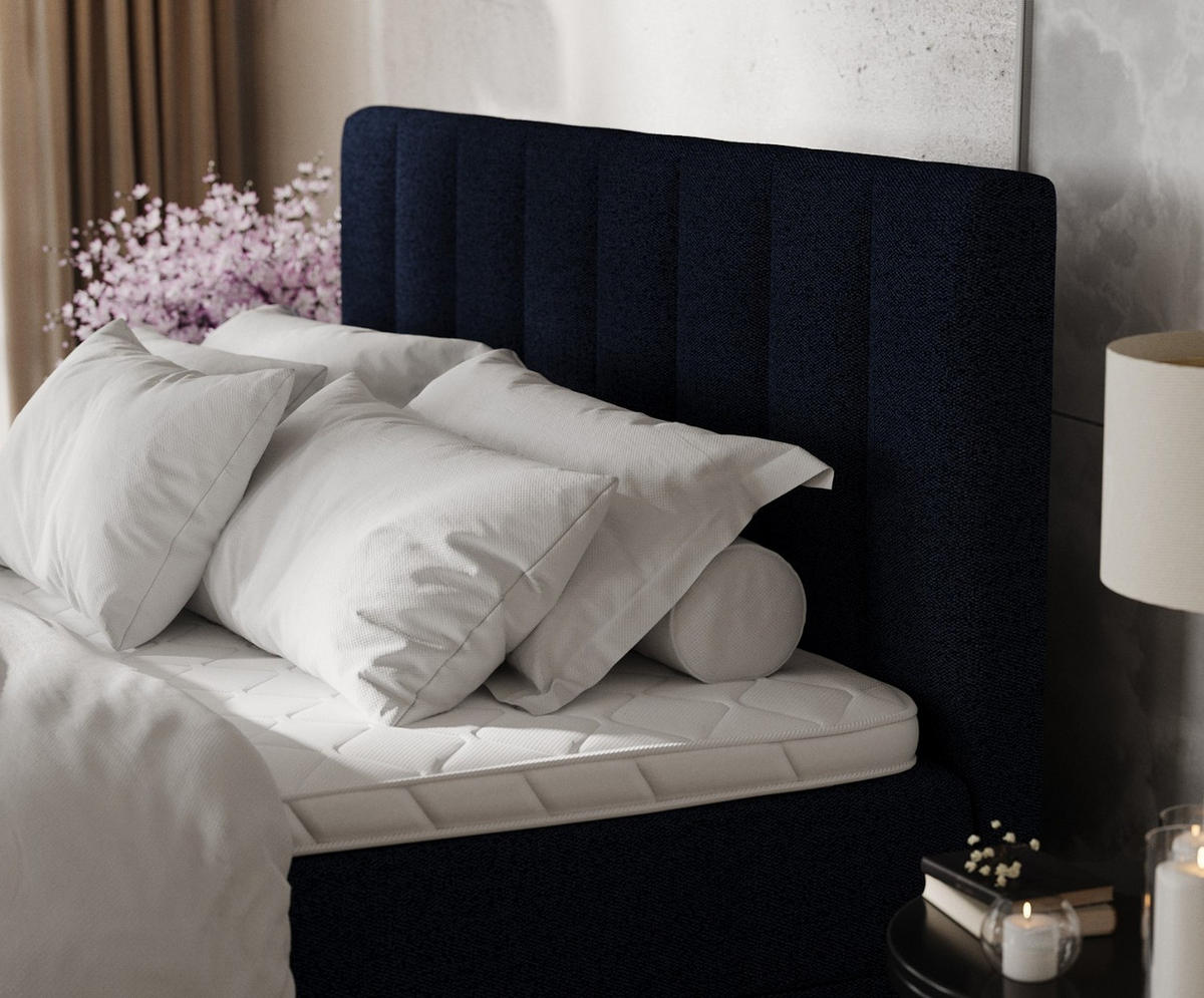 BOXBETT Lusso 140/200 cm Marineblau im Riva Stoff - Schwarz/Dunkelblau, Holz/Holzwerkstoff (140/200cm) - AltaBeds