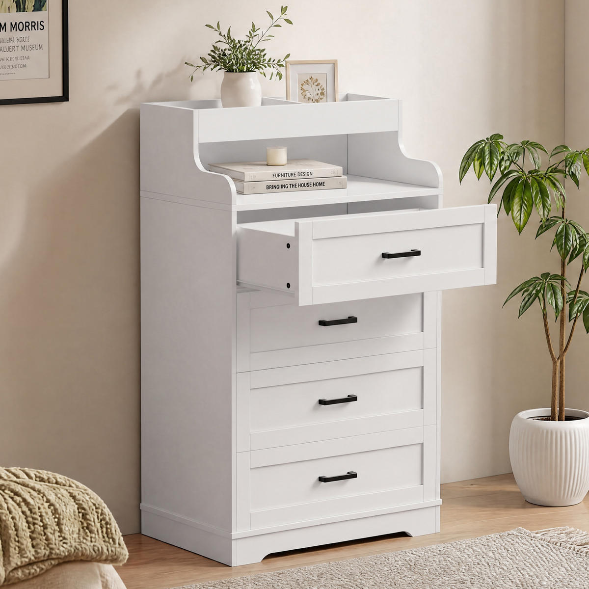 KOMMODE 4 Schubladen mit LED-Beleuchtung, skandinavisch, weiß - Weiß, Holz (73/114/39cm)