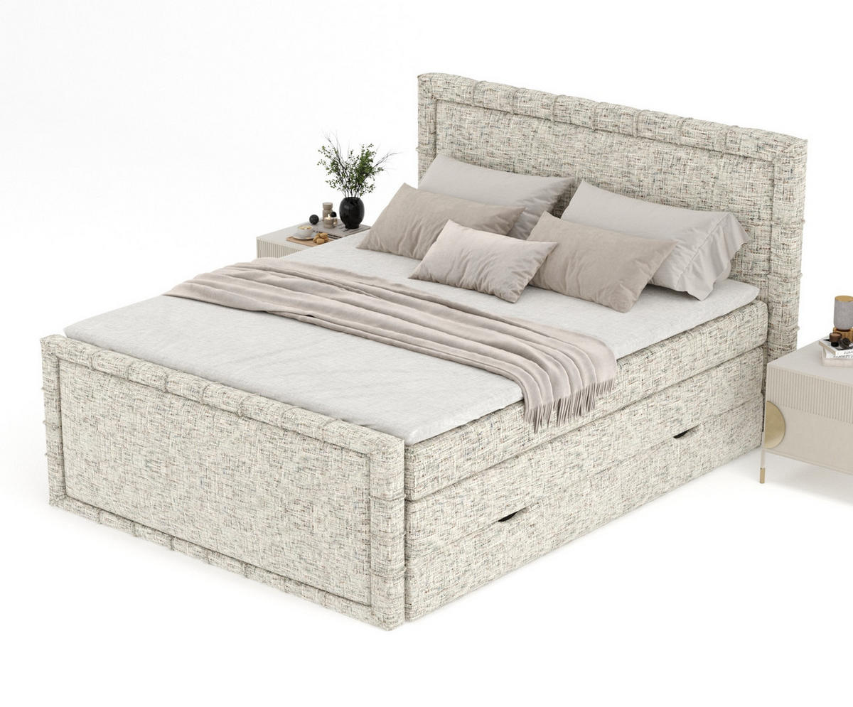 BOXBETT Estelle Beige 140/200 cm im Webstoff - Beige/Schwarz, Holz/Holzwerkstoff (140/200cm) - Maison de Reve