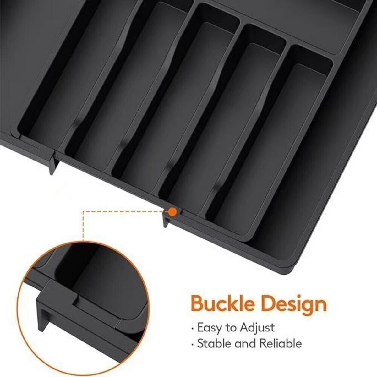 BESTECKORGANIZER,AUSZIEHBAR & verstellbar,Schwarz, PP-Material,(33–57)cm × 38 cm - Schwarz, Kunststoff (38/5/33cm) - Authentics