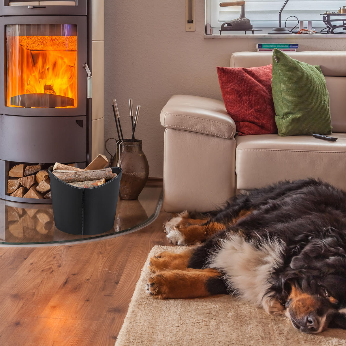 HOLZKORB - Schwarz, Wellpappe/Kunststoff (39.5/31.5/38cm) - Relaxdays