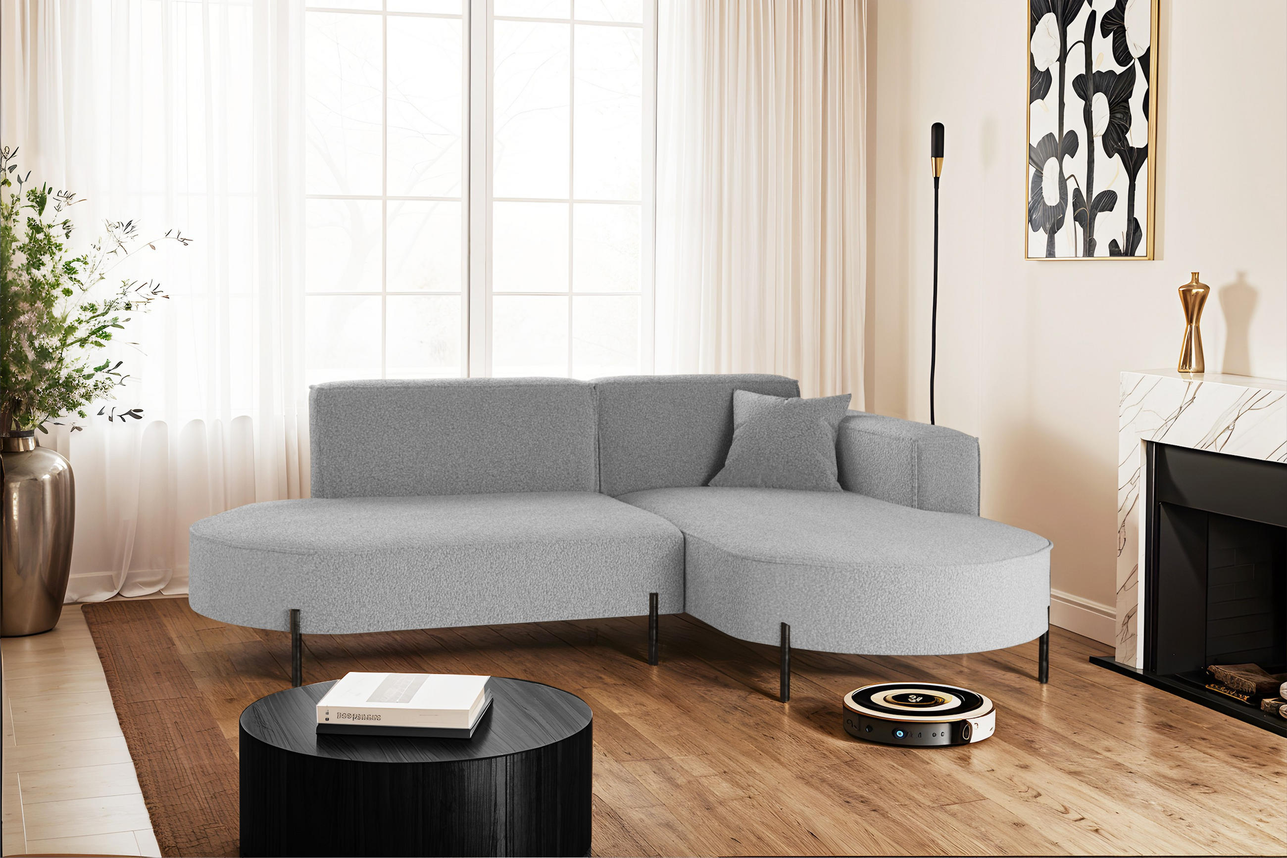 ECKSOFA L-Form Designer Modena Rein Stoff Quelle Grau Rechts - Grau, Holz/Textil (236/165cm) - Kaiser Möbel