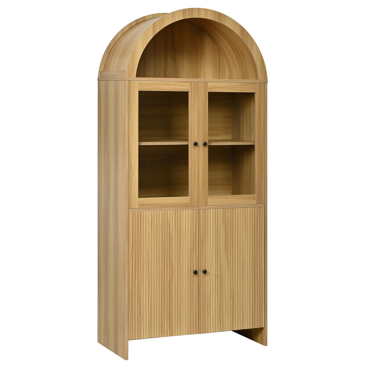 VITRINE 78/40/176 cm aus Holzwerkstoff mit Glastüren und Wellenfront Natur - Naturfarben, Holzwerkstoff (78/176/40cm) - Modenvie
