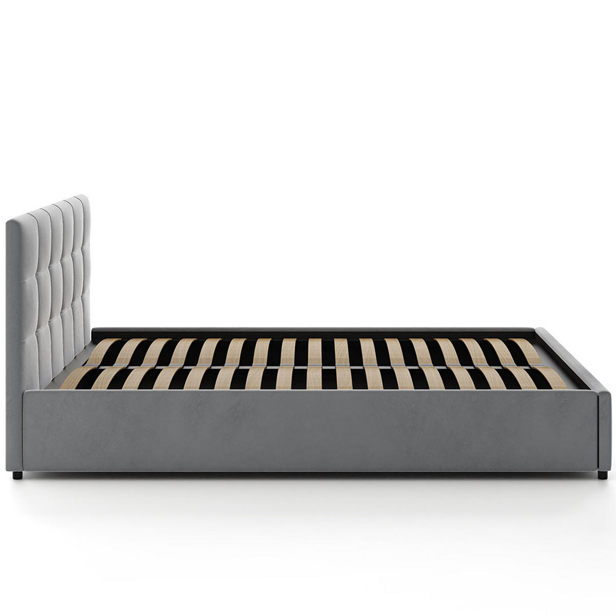 POLSTERBETT 140×200 mit Bettkasten und Lattenrost Mira HLR-22 Grau Velours - Grau, Holz (140/200cm) - Jana