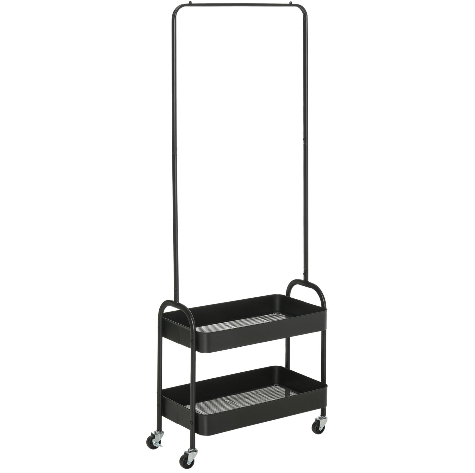STANDGARDEROBE mit Kleiderstange und 2 Schuhablagen, 56,5/31,5/152,5 cm - Schwarz, Metall (56.5/152.5/31.5cm) - BEAOK