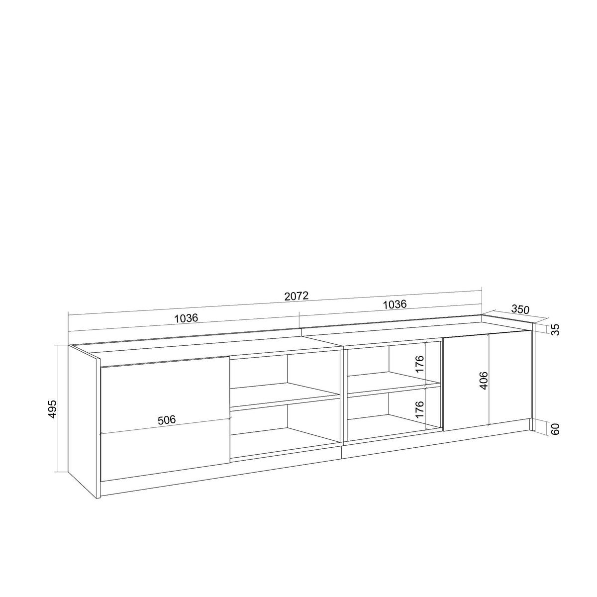 TV-SCHRANK, Lowboard, 207/37/50cm, Für TV-Geräte bis zu 80", Eiche und Schwarz - Dunkelbraun, Holzwerkstoff (207/50/37cm) - Skraut Home