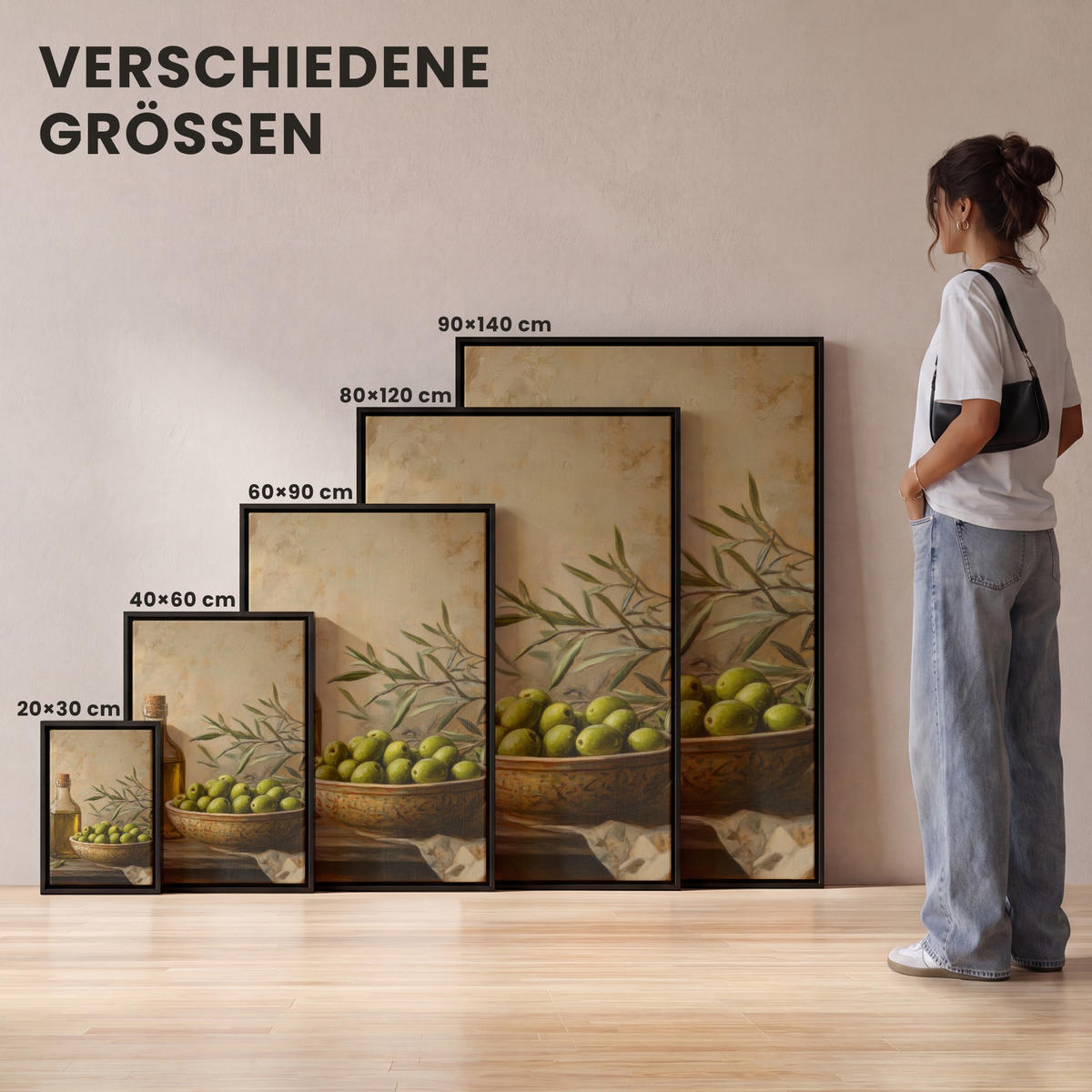 LEINWAND Bilder mit Rahmen - Oliven - Stilleben - Vintage - 40x60 - Olivgrün, Textil (40/60cm) - MuchoWow