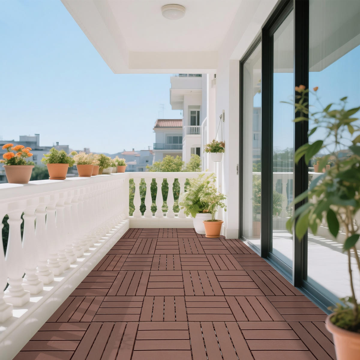 TERRASSENFLIESE 30.5/30.5/2 Rötlichbraun, Plastik (44 Stück) - Rotbraun, Kunststoff (30.5/30.5/2cm) - Oxeza