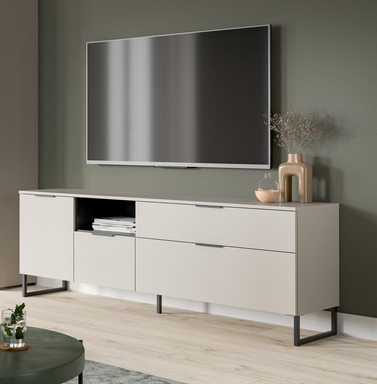 TV-LOWBOARD Kaschmir, schwarz, TV Unterteil 185 cm mit Soft-Close - Kaschmir/Schwarz, Holzwerkstoff/Kunststoff (185/64/41cm) - Inn.Furn