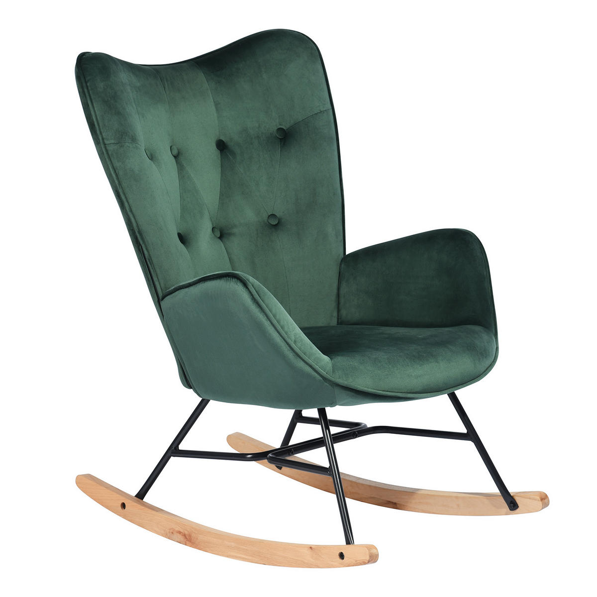 SCHAUKELSESSEL Samt Grün - Dunkelgrün/Eichefarben, Holz/Holzwerkstoff (68/98/85cm) - Urban Meuble