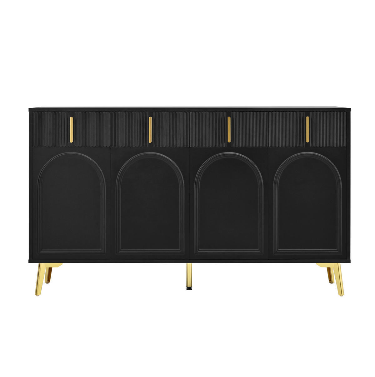 SIDEBOARD 140/38/82 cm Schwarz aus MDF mit 4 Türen und 4 Schubladen - Schwarz, Holzwerkstoff (140/82/38cm) - OKWISH