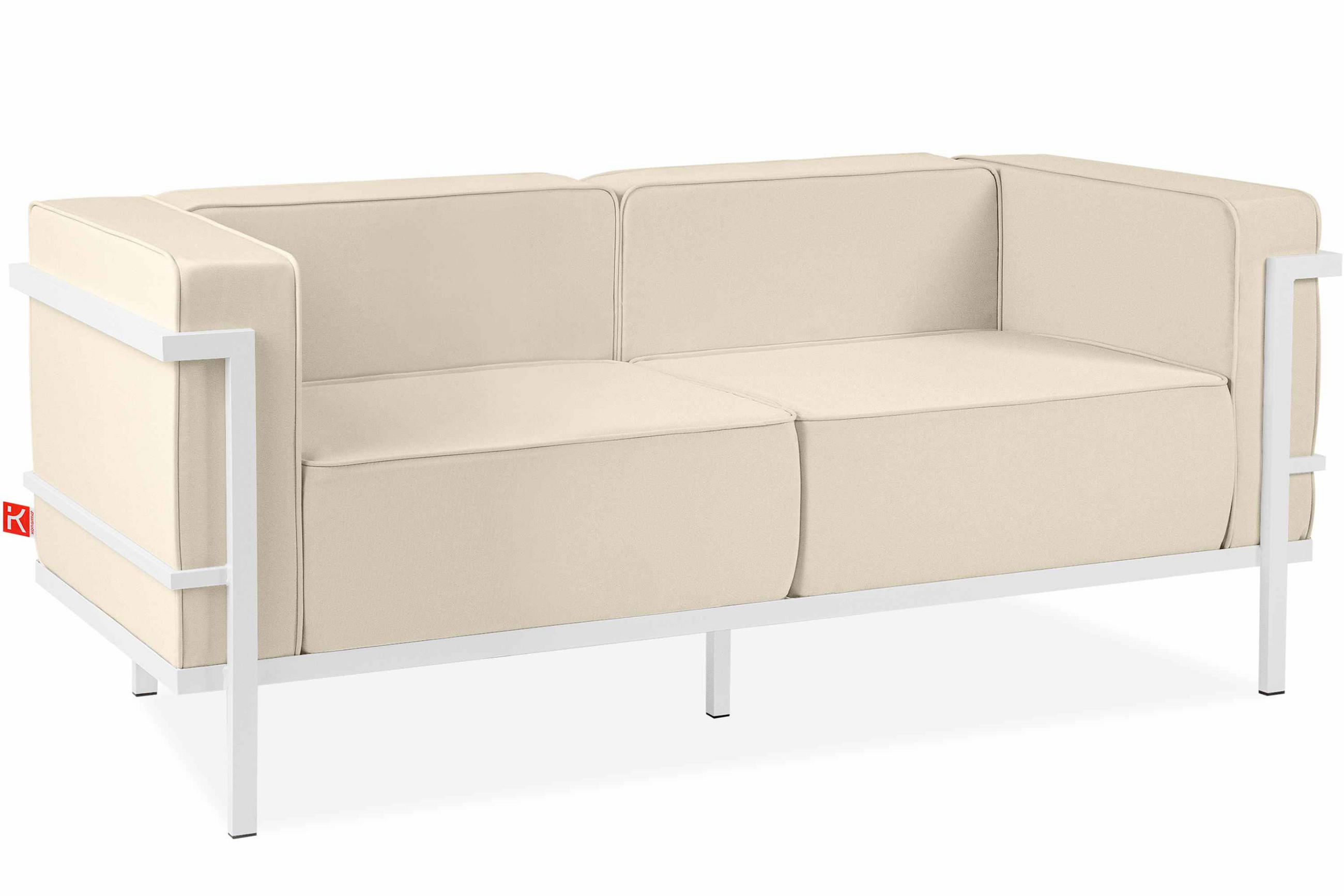 GARTENSOFA TRIGLO 2-Personen, Stahlrahmen, Modern, Weiß/Cremeweiß - Creme/Weiß, Textil/Metall (164/70/69cm) - KONSIMO®