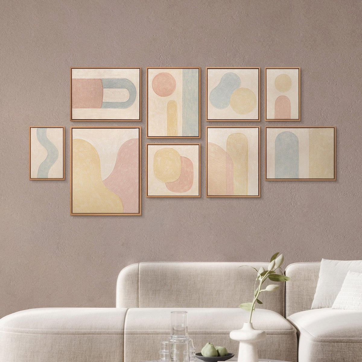 GEMÄLDE Verschmelzung der Farbtöne Schattenfugenrahmen Eichefarben 9-teilig - Eichefarben, Holz (140/80cm) - YS-art gallery