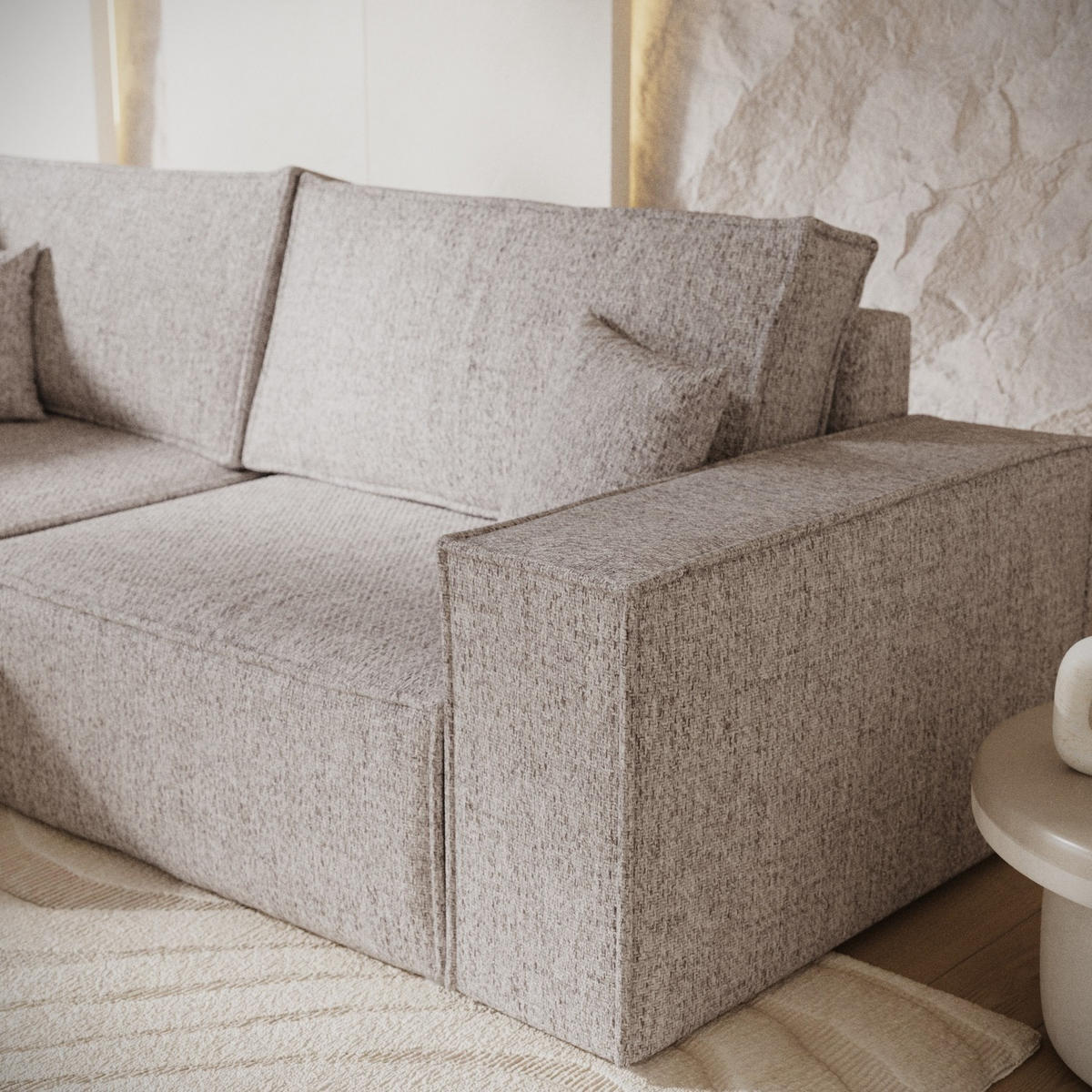 ECKSOFA AVION mit Schlaffunktion Beige im Neve Stoff - Beige/Schwarz, Holz/Holzwerkstoff (253/148cm) - AltaBeds