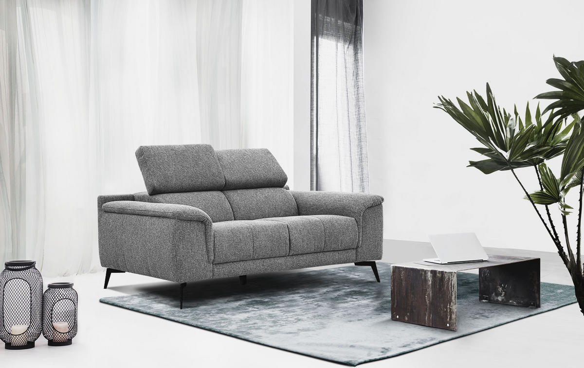 SOFA FIERO 2-Sitzer, grau - Schwarz/Grau, Holzwerkstoff/Textil (170/82/103cm) - Courtois Laville