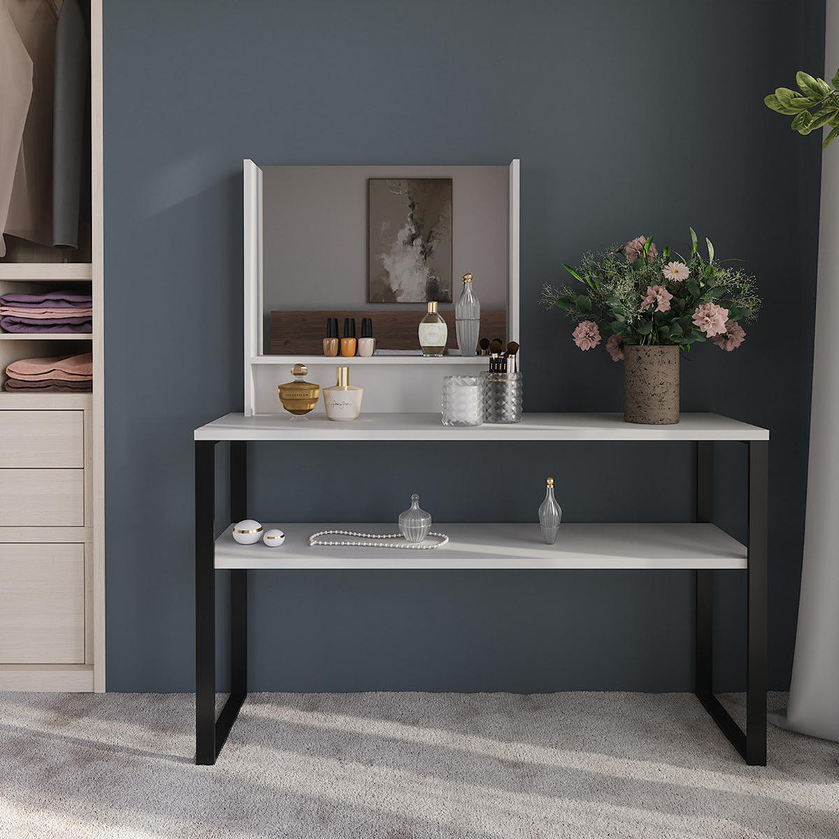 WANDSPIEGEL Sherry Weiß 70 x 65 cm - Weiß, Holzwerkstoff (70/65/10cm) - Vicco