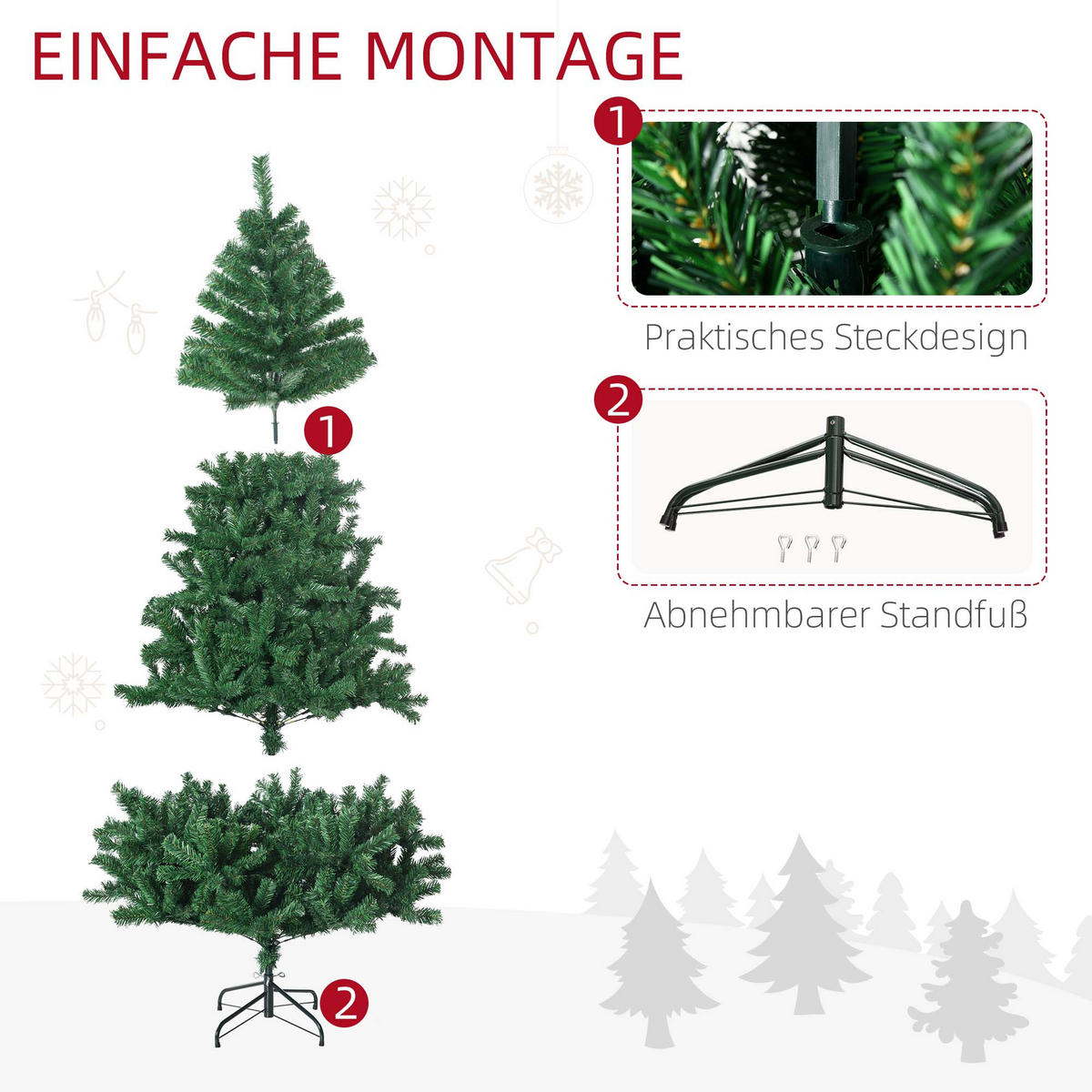WEIHNACHTSBAUM 1,8 m Christbaum Kunsttanne 1000 Zweige Metallfuß PVC Weiß - Grün, Kunststoff (180cm) - HOMCOM