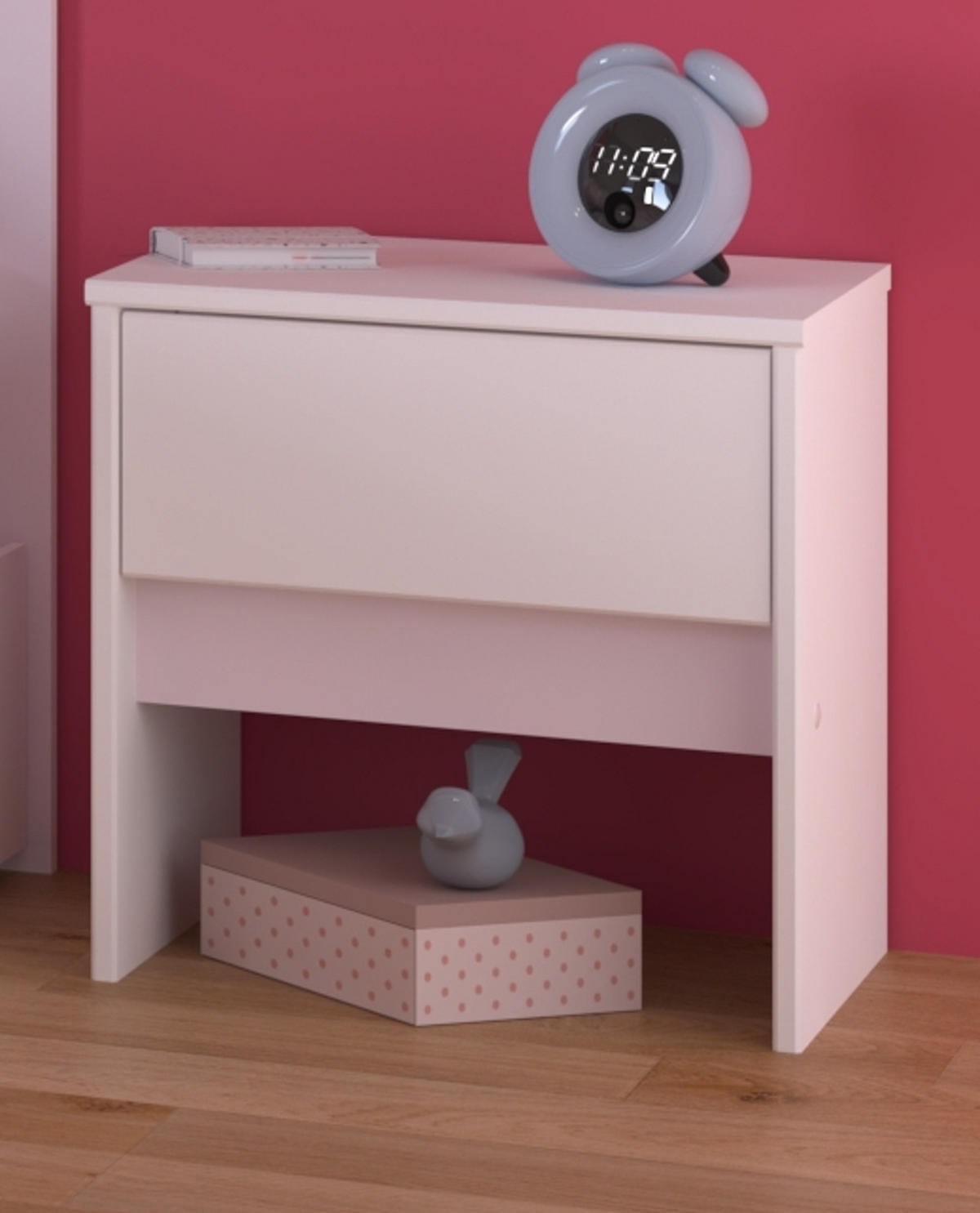 KINDERZIMMER Set 4-tlg. mit Kleiderschrank Kommode Nachttisch und Stauraumbett 90x200 - Weiß/Rosa, Holzwerkstoff/Kunststoff (100/182/203cm) - Parisot Meuble