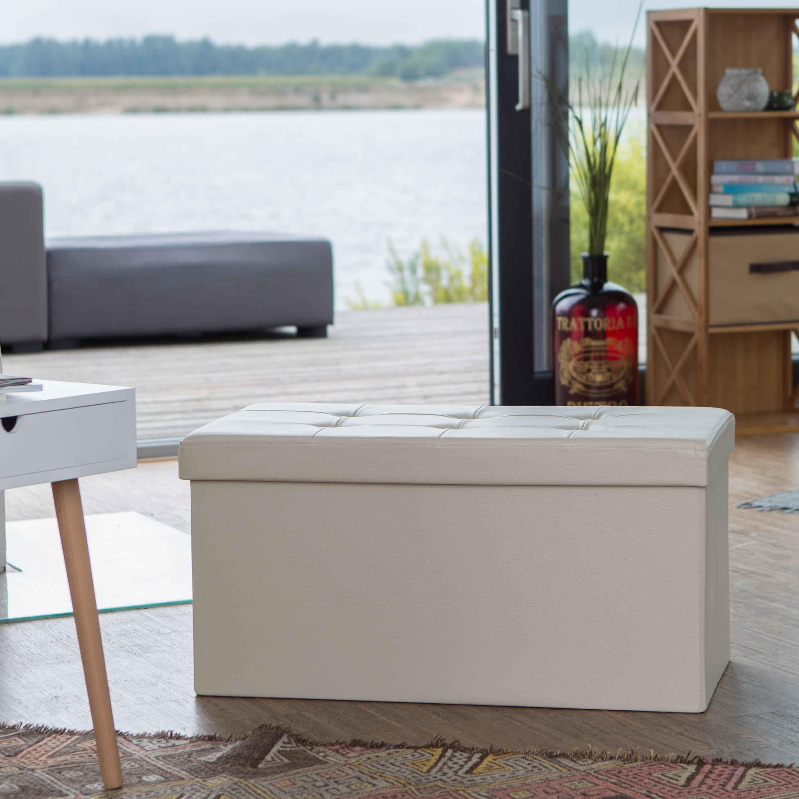 SITZBANK Stauraum - Creme, Holzwerkstoff/Kunststoff (38/38/76cm) - Relaxdays