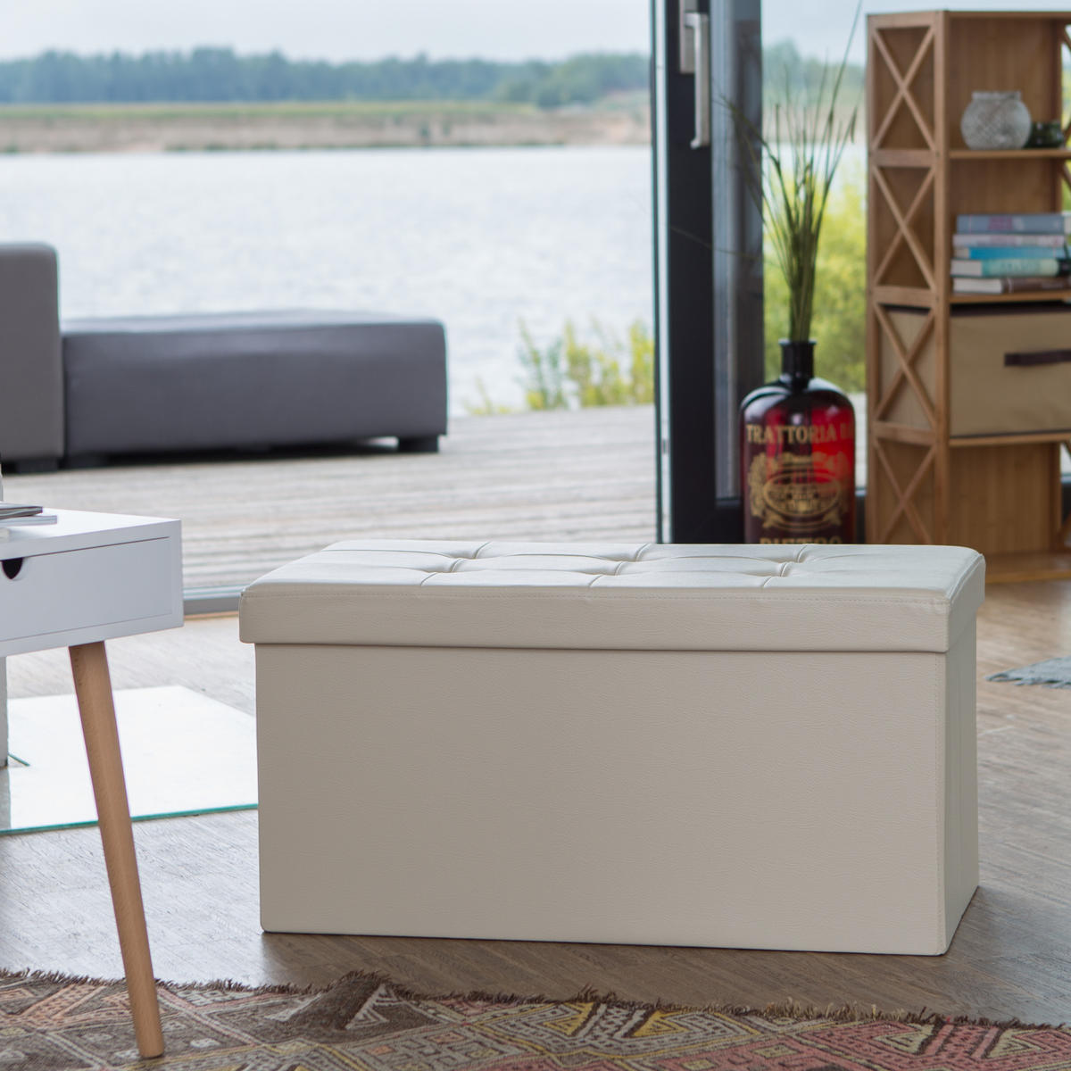SITZBANK Stauraum - Orange, Holzwerkstoff/Kunststoff (38/38/76cm) - Relaxdays