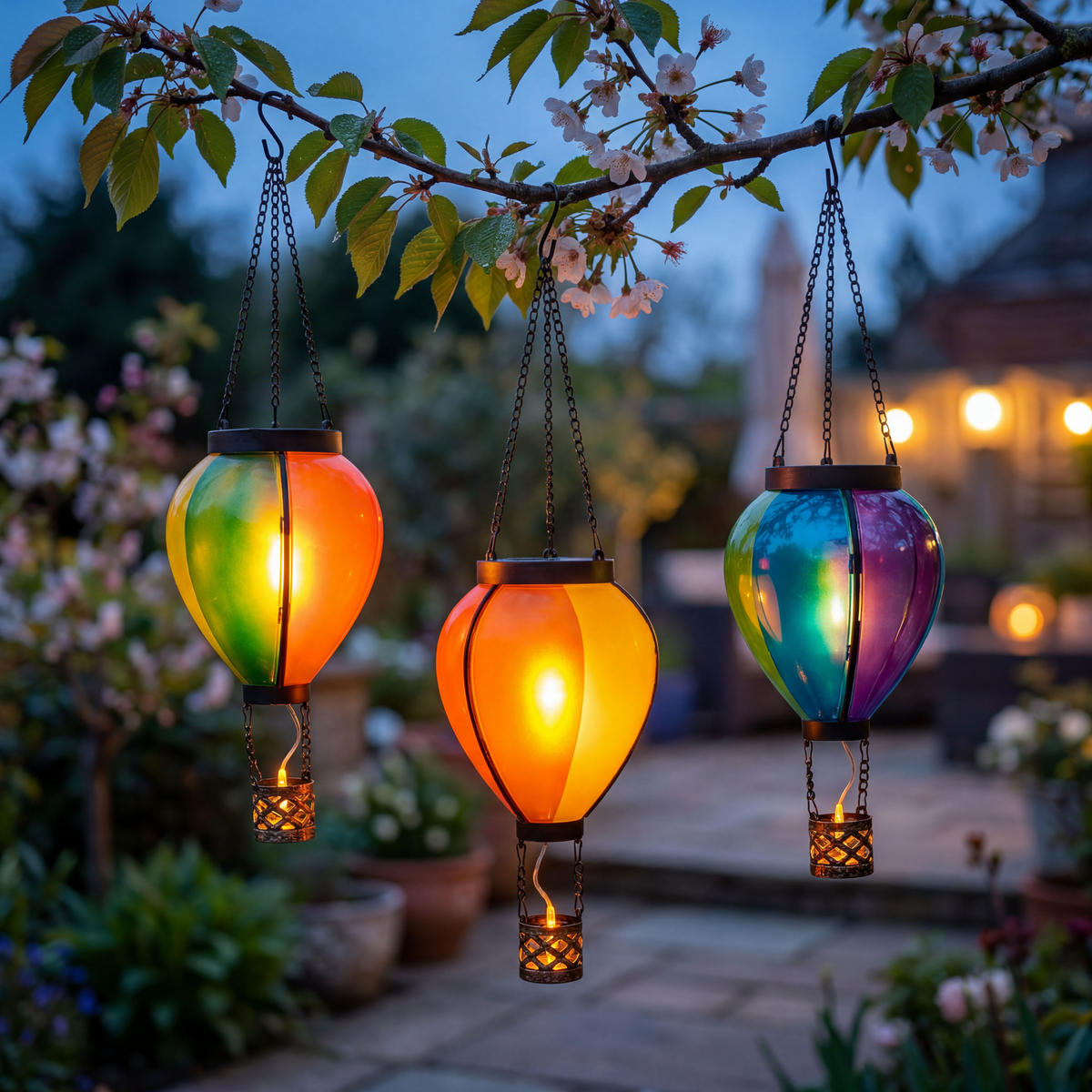 LED-SOLAR-HEISSLUFTBALLON Bunt Kunststoff Ø 11 x 40 cm 3er-Set - Multicolor, Kunststoff (11/11/40cm) - Northpoint