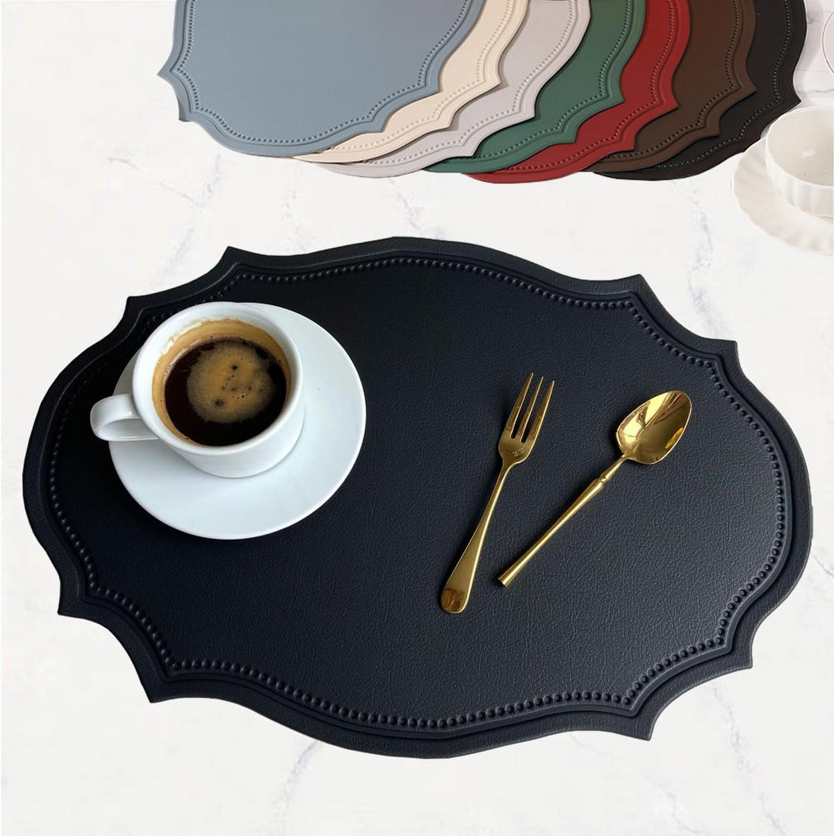 PLATZSET 6-teilig – ölbeständig und wärmeisolierend – 43 x 30 cm-Schwarz - Schwarz, Leder (43/30cm)