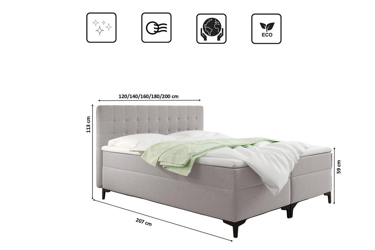 BOXBETT Mit Bettkasten Denver Stoff Muna Beige 180x200 cm H3-Bonell - Beige, Holz (180/200cm) - Kaiser Möbel