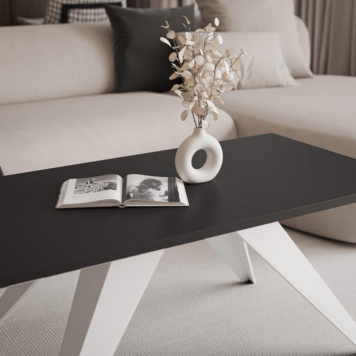 COUCHTISCH AIRA 120/60/48 cm Rechteckig, Weiß/Schwarz - Schwarz/Weiß, Metall (60/120/48cm) - Idohome