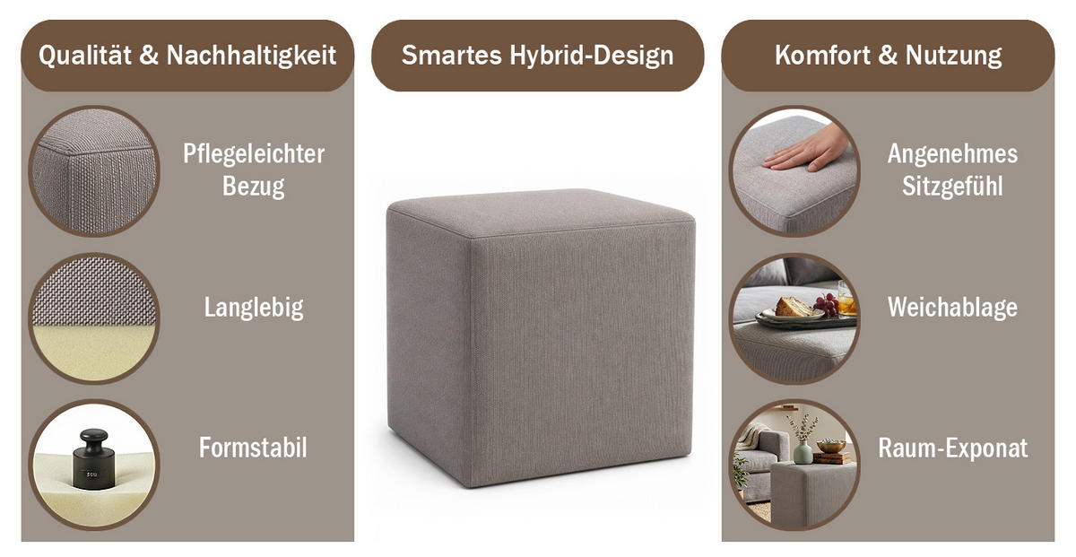 HOCKER M22 Silver 41/45/41 cm eckig - Hellgrau, Holzwerkstoff (41.1/45/41.1cm) - Livojo