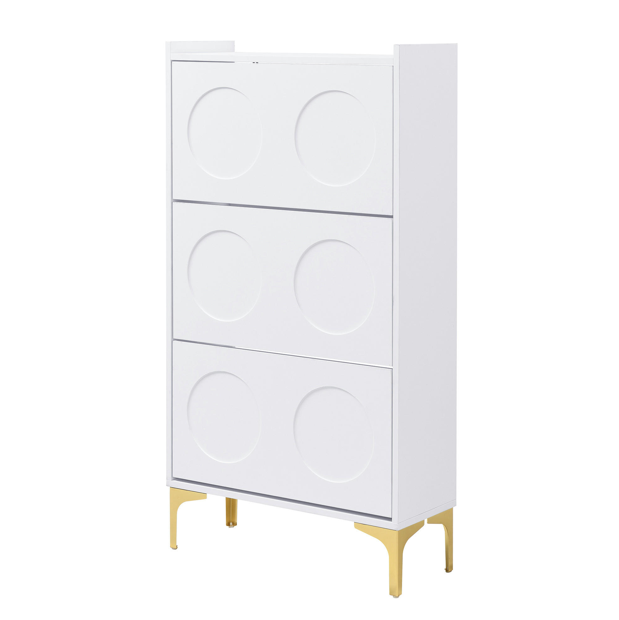 SCHUHSCHRANK aus MDF 63x24x120cm in Weiß mit goldfarbenen Metallbeinen - Weiß, Holzwerkstoff (63/120/24cm) - Modfu