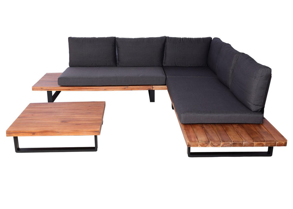 GARTEN-GARNITUR Braun Polster Dunkelgrau - Braun, Holz - PROREGAL