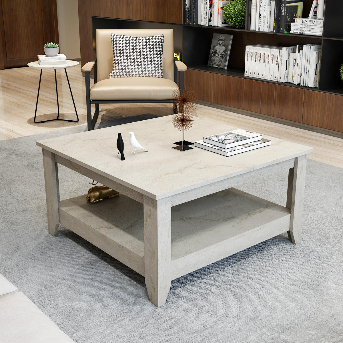 COUCHTISCH Lea Travertin - Creme, Holzwerkstoff (90/90/46.8cm) - Decorotika